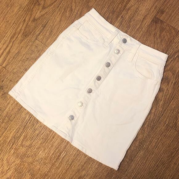 Madewell Off White and Silver Button Front Cream Denim Mini Skirt Size 25 - Picture 1 of 12